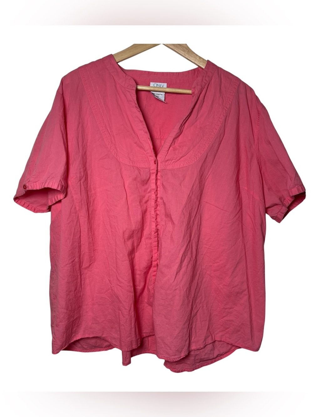 Only Necessities Top Coral Women's Size 2X Short Sleeve Button Up Blouse Cotton